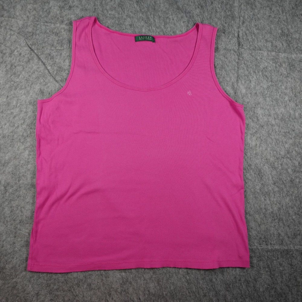 Ralph Lauren Top Women L/XL? Pink Ribbed Scoop Neck Sleeveless Embroidered Tank